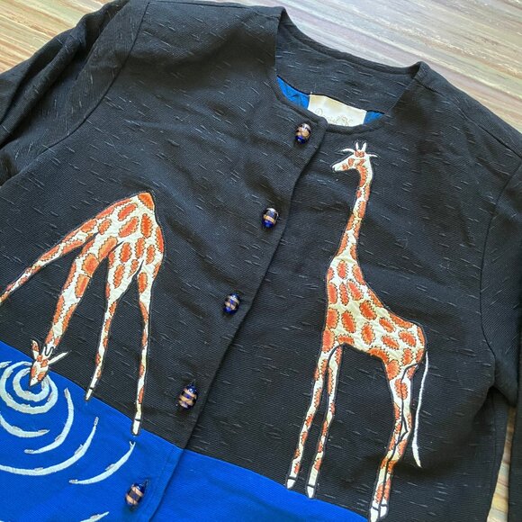 Daniel K Giraffe Tapestry Jacket Embroidered Vintage Blazer with Glass Buttons - Picture 5 of 9